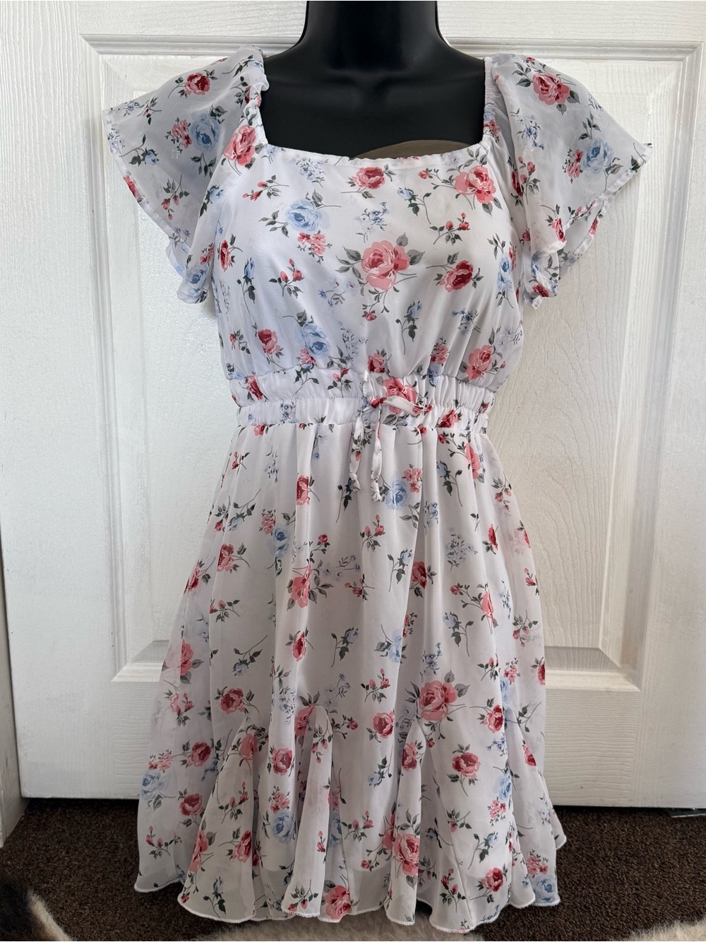 White Floral Flutter Sleeve Sundress